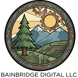 Bainbridge Digital LLC emblem — an evergreen and mountains over a circuit board